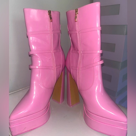 Pink EGO brand platform pointed toe boots - Picture 5 of 8